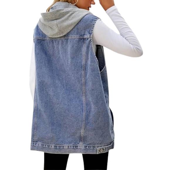 NEW WHITE BIRCH detachable hood vest in denim - Picture 2 of 3